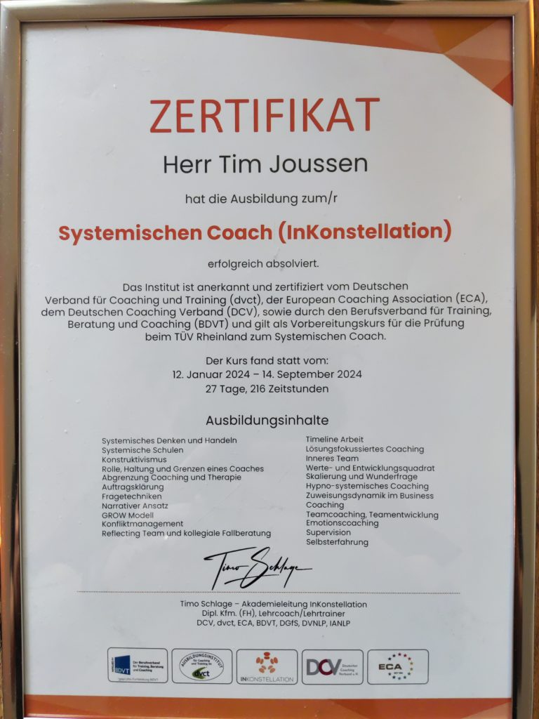 Zertifikat: Systemischer Coach Inkonstellation